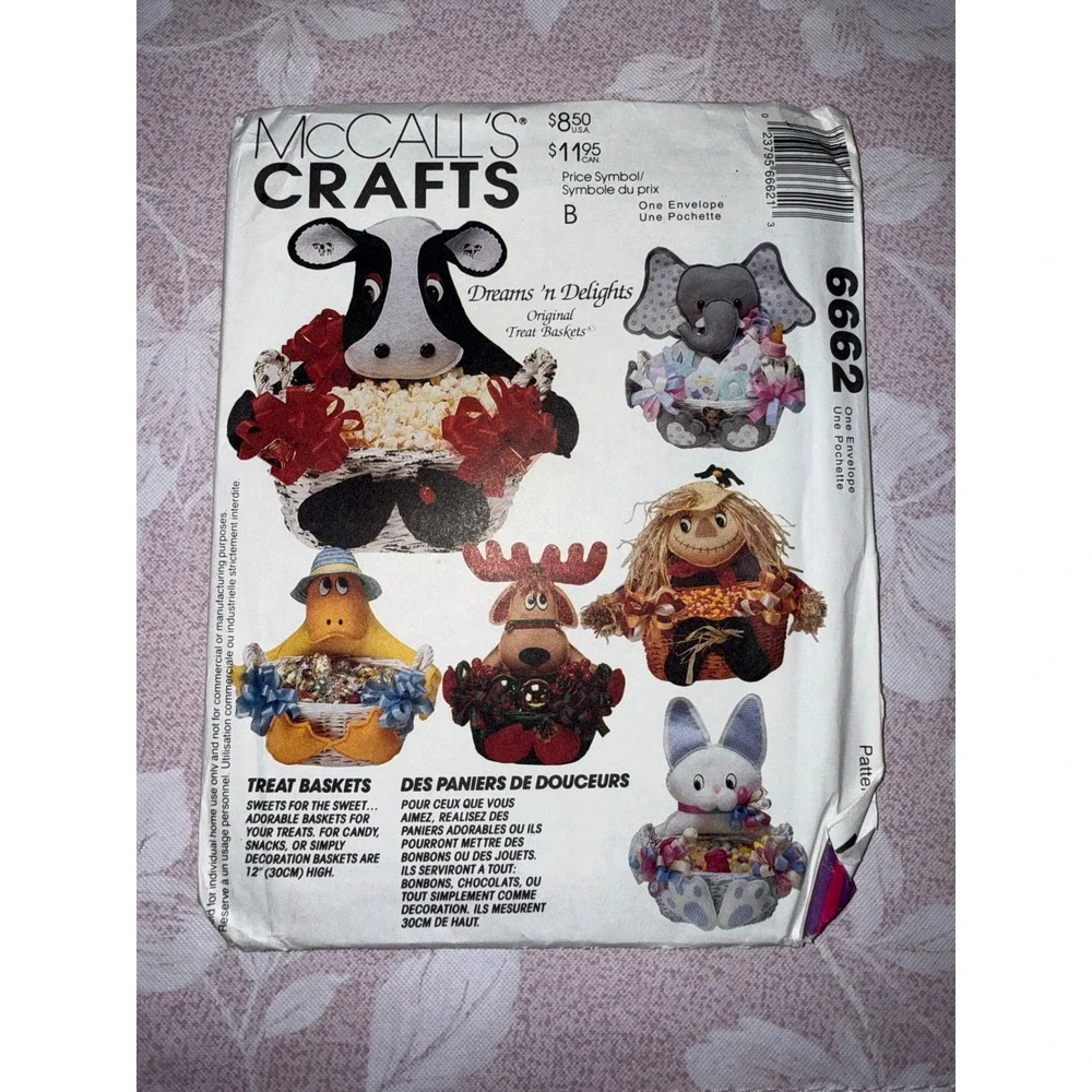 McCalls 6662 Dreams n Delights Treat Baskets Sewing Pattern Cow Reindeer Bunny‎
